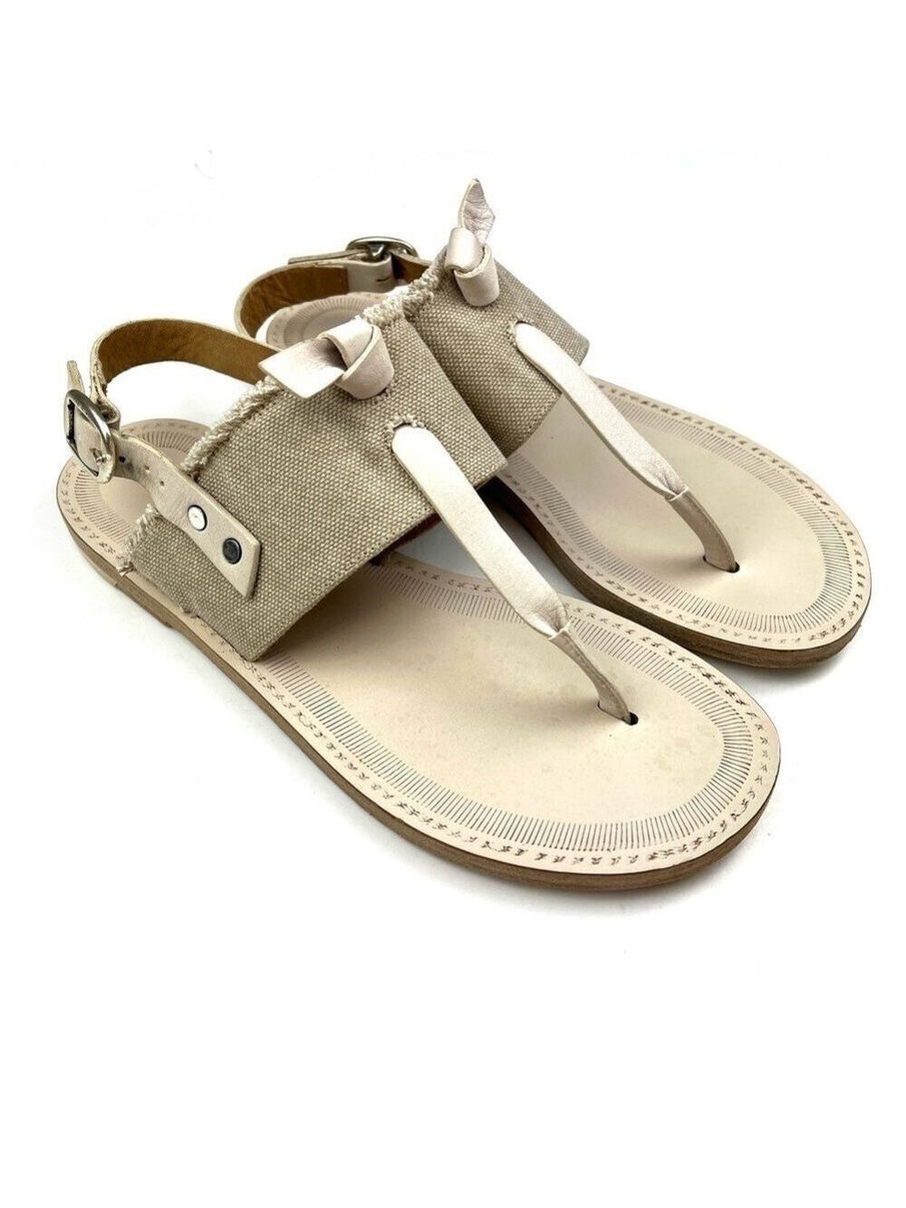 Rag & Bone Claire Cream Leather Canvas Flat Sandals size 7